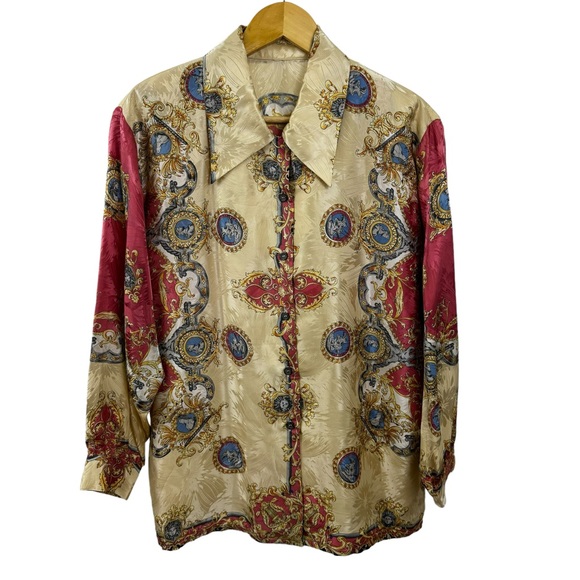 * Vintage German Button Down Blouse Versailles Royal Elegant 100% Silk & Acetate - Picture 9 of 17